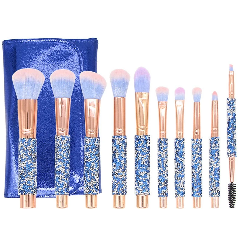

10 New Diamond-Encrusted Makeup Brushes With Blue Diamond Handle, High-End Loose Powder Eyeshadow Brush, Beauty Tools