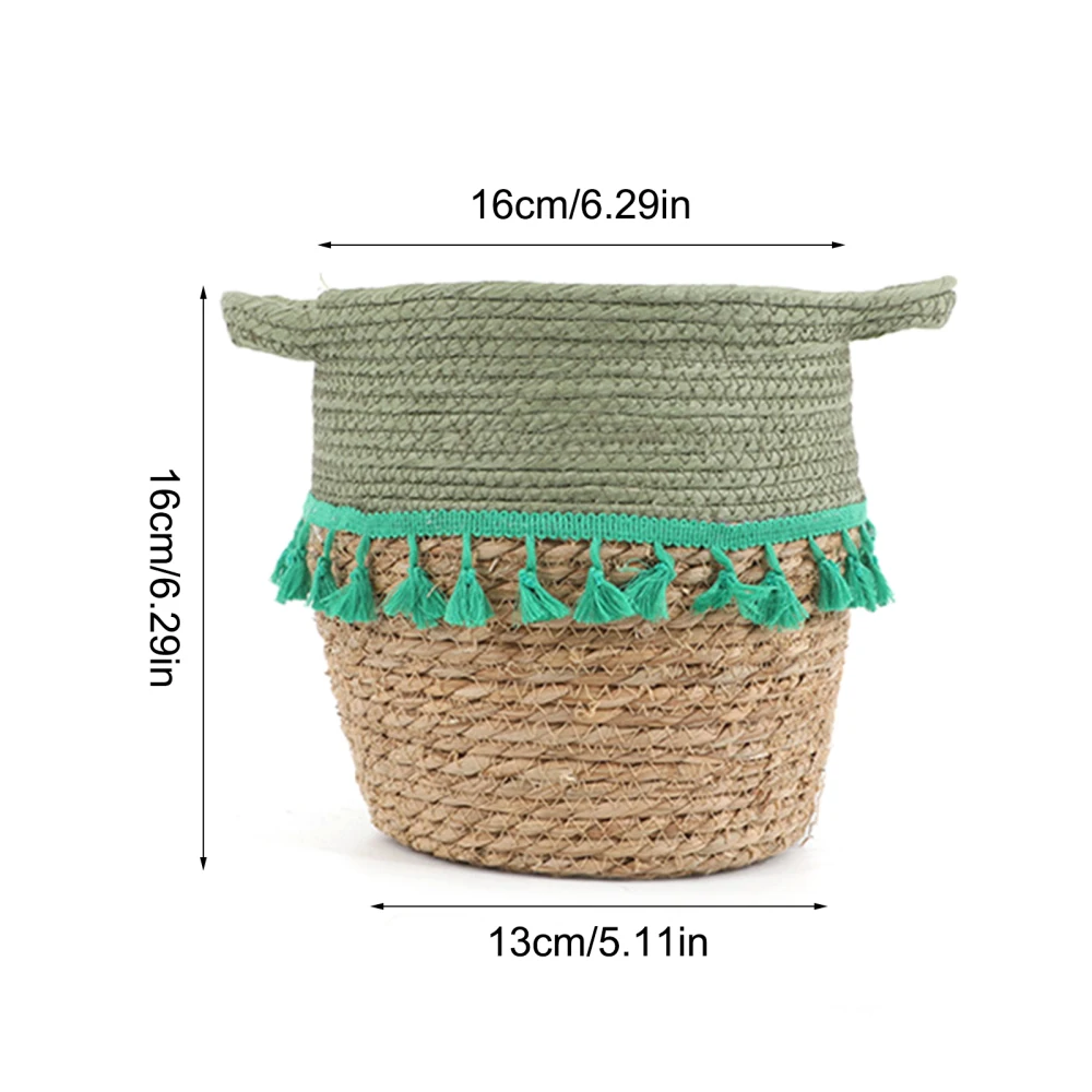 Hand-woven Basket Storage Bucket Plant Container Waterproof Straw With Tassels Suitable For Indoor Home 16*16*13cm Flower Pot | Дом и сад