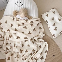 printed teddy bear super soft cotton muslin blanketlovely baby swaddle newborn wrap bath towel baby receiving blanket