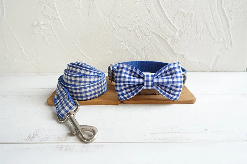 Ошейник для собак с гравировкой в синюю клетку ремни поводка регулируемое