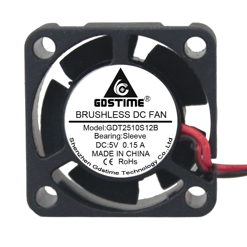 2шт. Gdstime DC 5V 2Pin 2510 25*25*10мм Пластиковый вентилятор охлаждения Mini 25мм Бесщеточный ноутбук Система охлаждения 3D-принтер