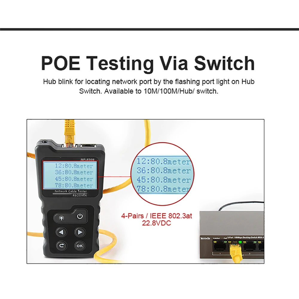NF-8209 с ЖК-дисплеем измеритель длины Lan-кабеля проверка проводов POE CAT5e Cat6 CAT6a