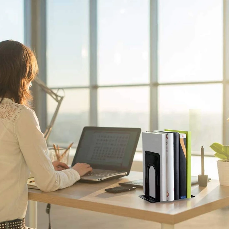 

3 Pairs Bookends Black Metal Nonskid Bookend Supports for Shelves Heavy Duty Books End Office Book Stopper