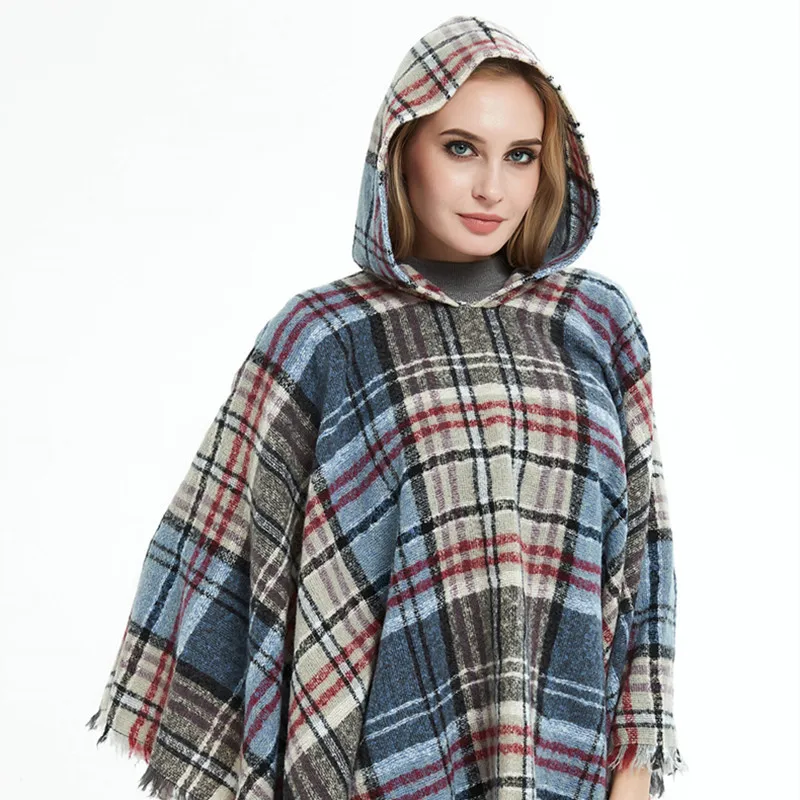 Autumn and Winter Fashion Luxury Women Cashmere Scarf Cloak Brand Designer Warm Plaid Hooded Shawl Pashmina Lady Wrap | Аксессуары для