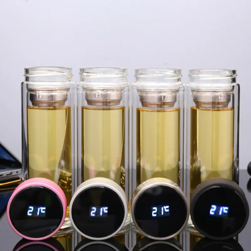 Креативная умная стеклянная бутылка для воды толстая двухслойная чашка с