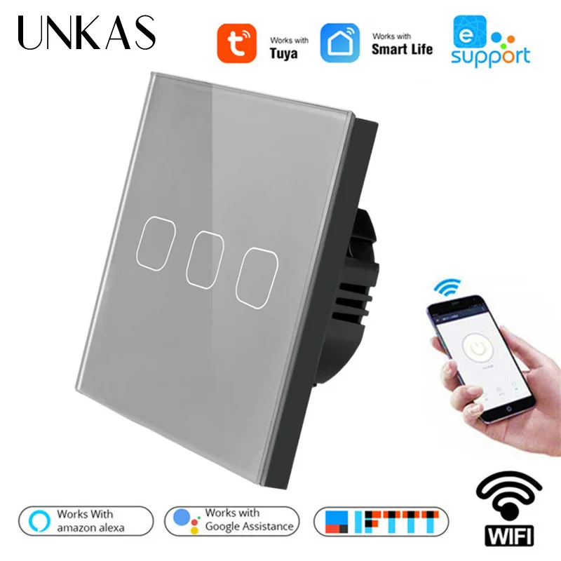 Умный сенсорный выключатель Minitiger панель из хрустального стекла Wi Fi 3 клавиши