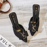 lazy semi slippers wear new fashion letters sandals and slippers in summer 2021 womens comfortable baotou pointed high heels