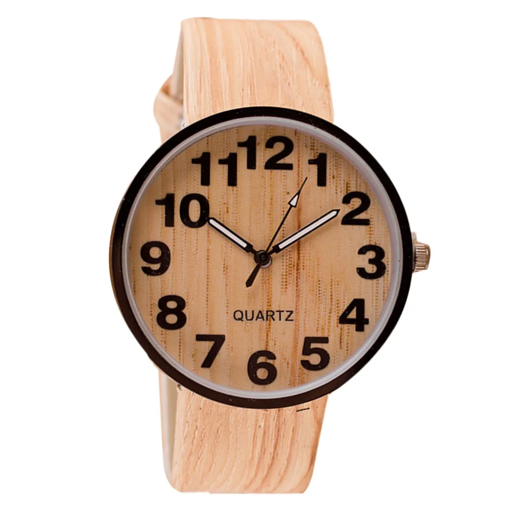 

Style Wood Grain Leather Quartz Watch Women Dress Wristwatches Men Watches Retro Round Dial Waterproof Luminous Hands New Gift