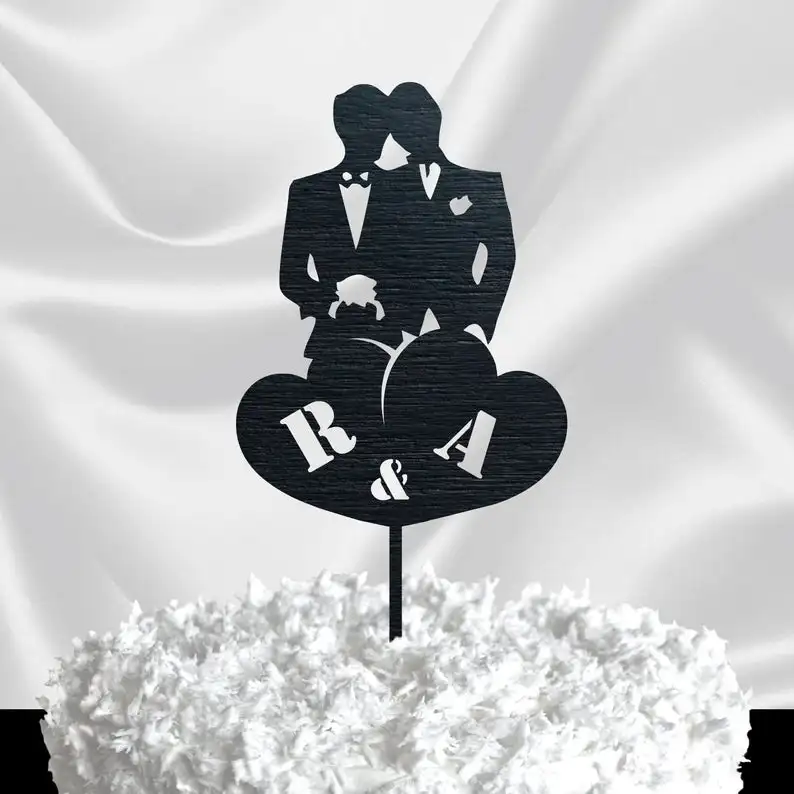 Топпер для свадебного торта силуэт пары геев жениха и Черный торта|Товары