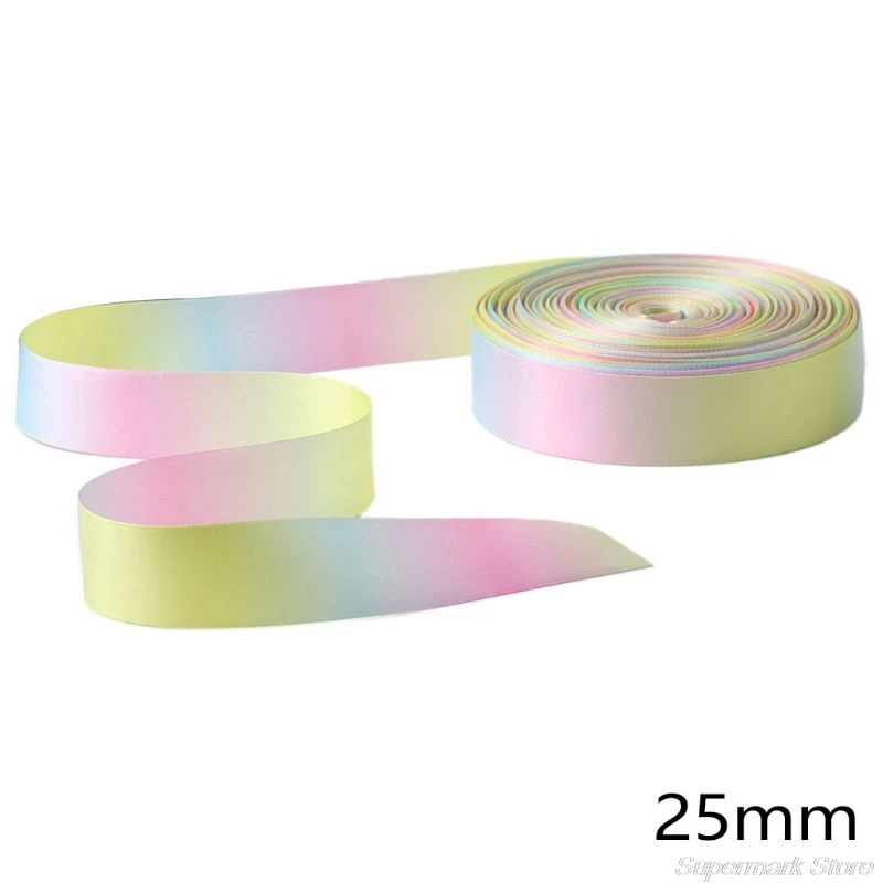 

50 Yards Light Rainbow Colorful Gradient Double Sided Satin Ribbon for Hair Bow Making DIY Wedding Party Gift Wrapping M19 21