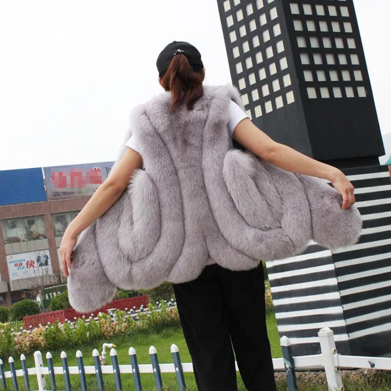 Осенне зимний новый жилет из лисьего меха для женщин элегантный однотонный с