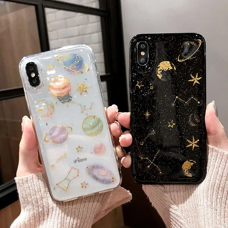 

phone cases for iphone 11pro max 11 case funda iphones xr x xs 6 6s 7 8plus Flash powder back cover star Dropping glue