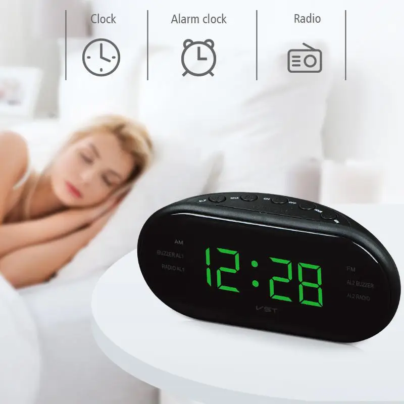 LED Alarm Clock Radio Digital AM/FM Radio Red With EU Plug Large LED Display Digital Radio Alarm Clock for Bedroom,Bedside,Desk