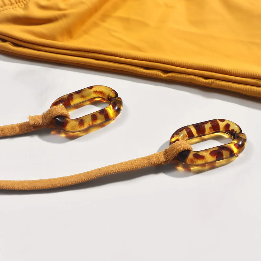 

Sexy Bikini Swimwear Bandage For Women Fashion Pure Color Soft Smooth Swimsuit Set Bathing Suit Acrylic Chain Halter Beachwear