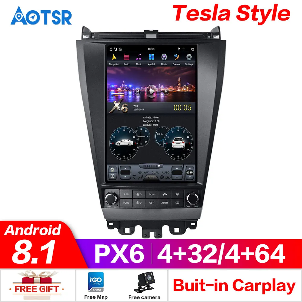 Автомобильный GPS навигатор в стиле Tesla на Android 8 1 для Honda Accord 7 seven 2003 2007 головное