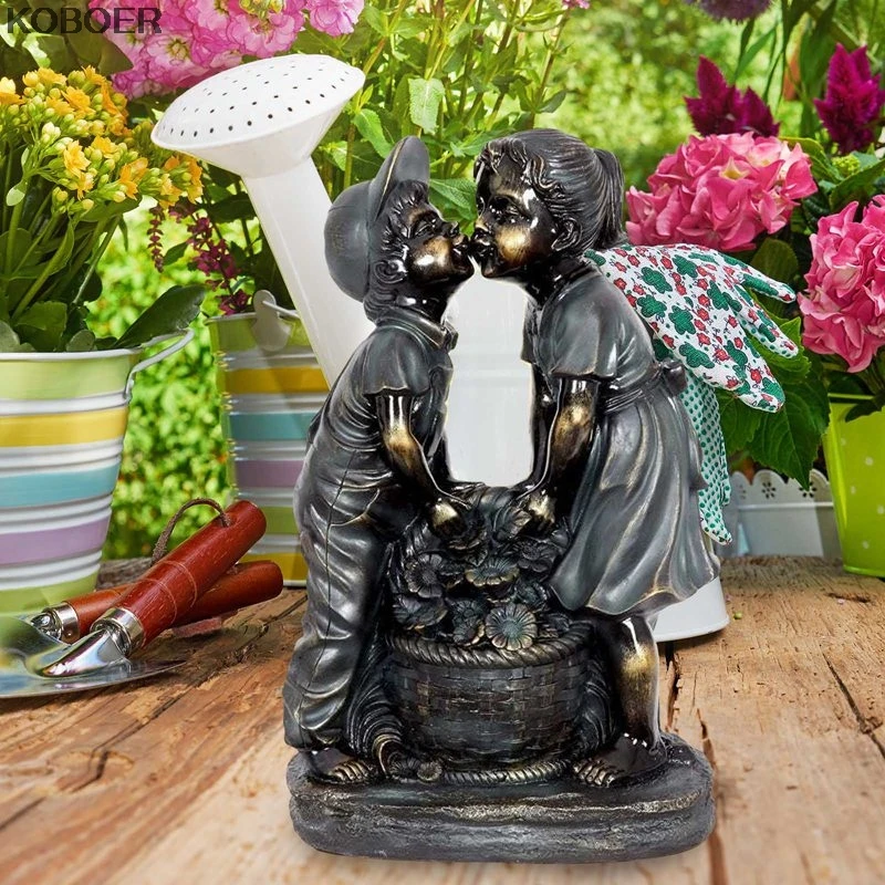 

Kid With Solar Fireflies Garden Statue Resin Jar Boy Girl Statue Flowerbed Yard Outdoor Sculpture Decor Jardin Garden Signs