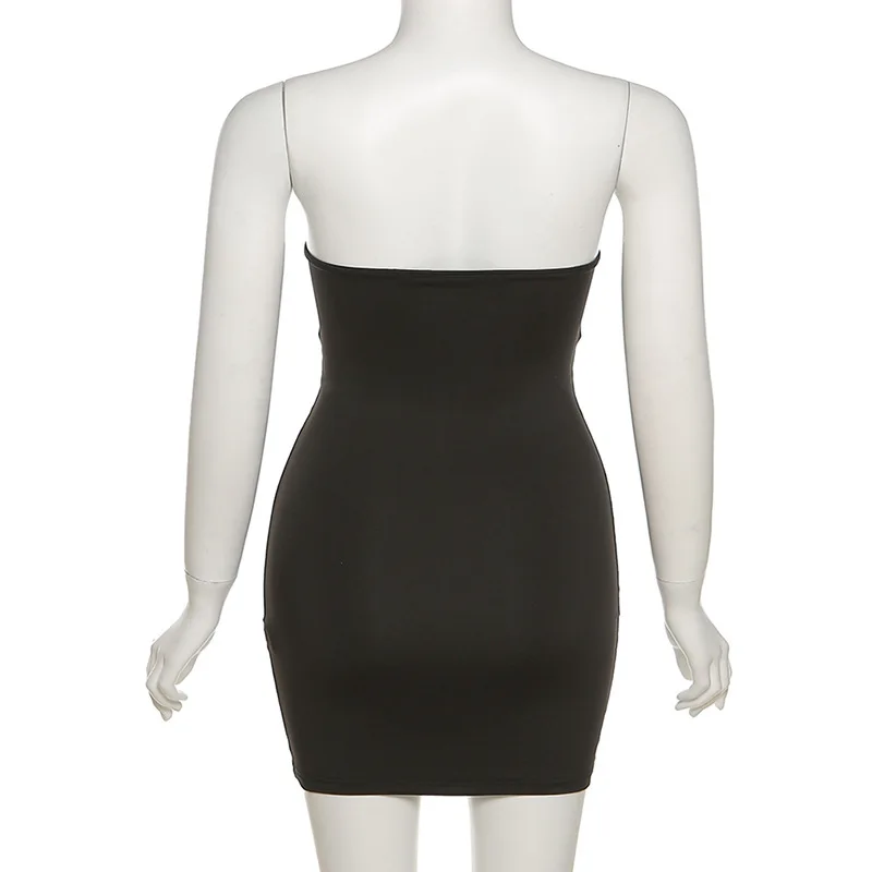 

Elegant Off Shoulder Night Club Party Bodycon Dress Black White Striped Sexy Strapless Mini Womens Dress Sleeveless Backless