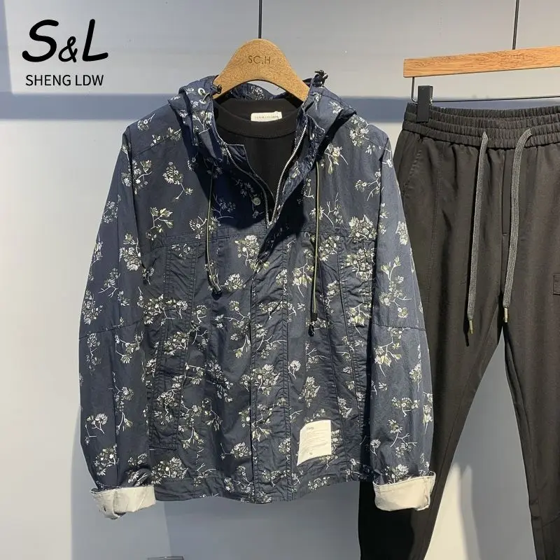 

Coat Men's Trendy Handsome Loose Fashion Versatile Printed Men's Hooded Spring Leisure Comfortable Personality Jacket Tide