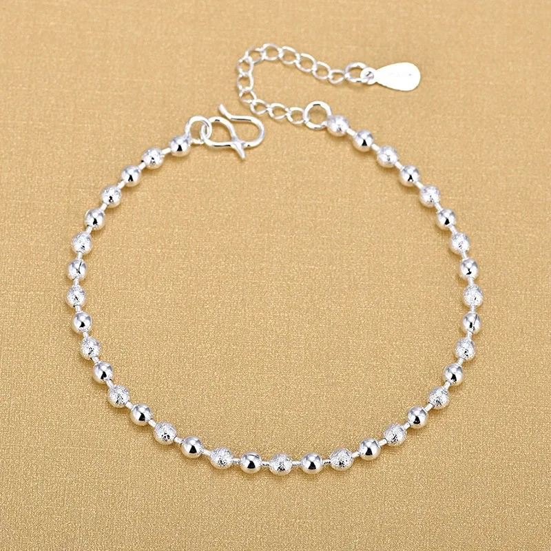 

925 Sterling Silver Bracelet Smooth Bead Silver Bracelet Fashion Women Wedding Engagement Jewelry