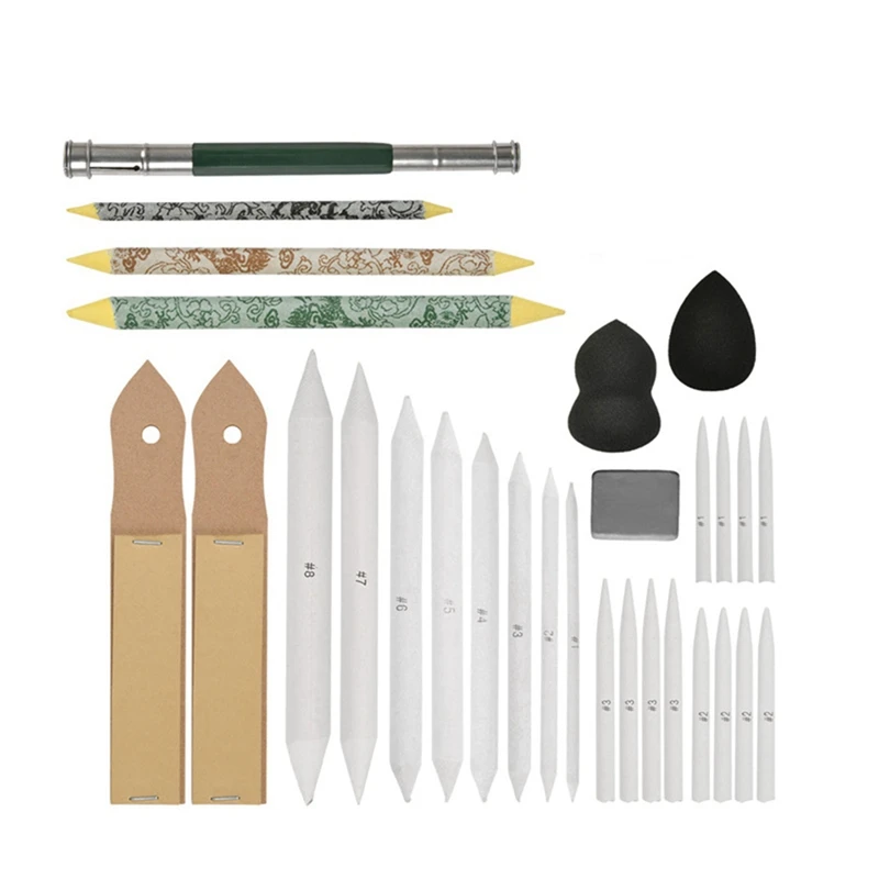 

29 PCS Sketch Drawing Tool Blending Stumps and Tortillions Set Paper Art Blenders Sandpaper Pencil for Student Artist