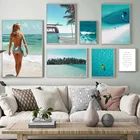 Пляжный морской серфинг, путешествия, автомобиль, кокосовое дерево, Настенная картина, холст, скандинавские плакаты и принты, настенные картины для украшения гостиной