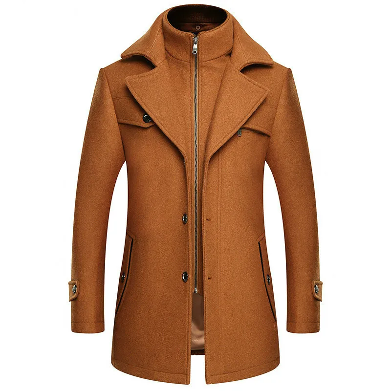 Зимнее красное шерстяное пальто мужское приталенное ветровка большого размера