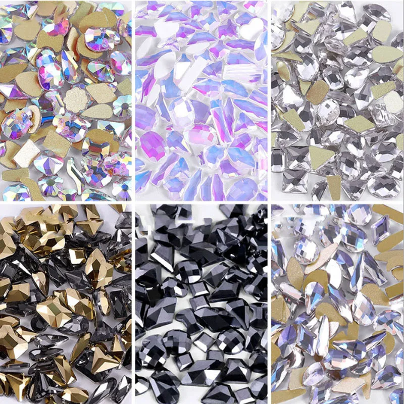 

Mixed 100pcs Crystal AB Nail Art Rhinestones Flatback Strass Shiny Glass Nail Stones Gems For 3D Nails DIY Manicure Decorations