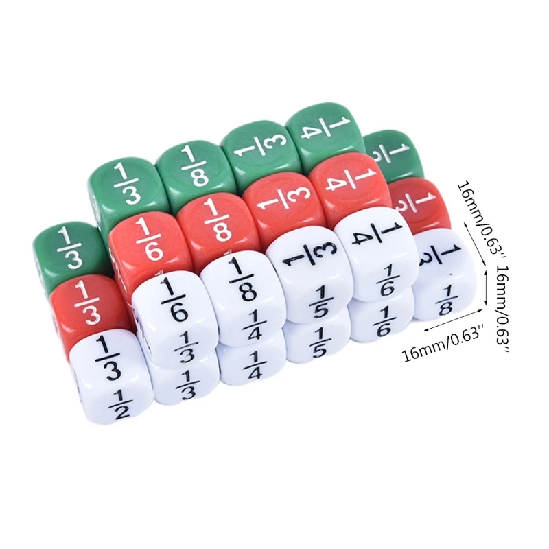 

10pcs Fractional Dice 16mm Acrylic Dice Number Dice Educational Kids Math Toys E56D