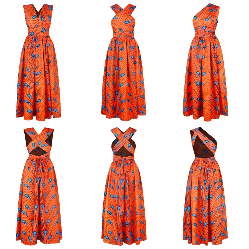 Fadzeco Summer African Dresses for Women New Fashion Robe Dashiki Dress Ethnic Print Backless Sexy African Dress