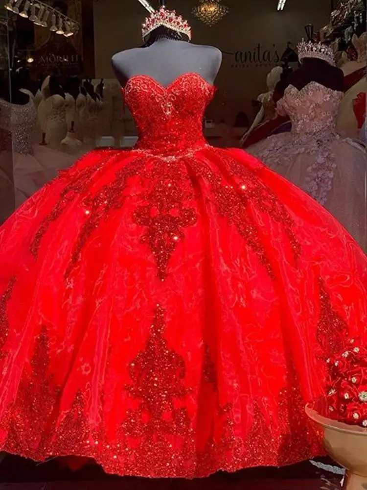 Vestido Rojo de quinceañera con lentejuelas y encaje brillante, traje de  fiesta de baile, Vestido de cumpleaños para niña mexicana, 15 años, BM728,  2021|Vestidos de quinceañera| - AliExpress