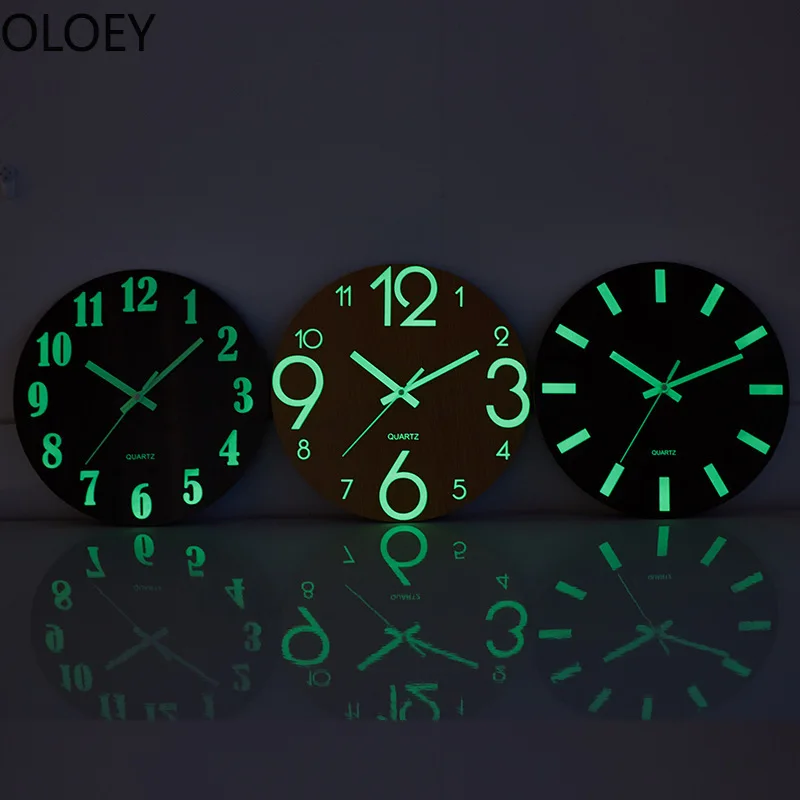 Деревянные настенные часы без рамки светящиеся большие простые ночсветильник