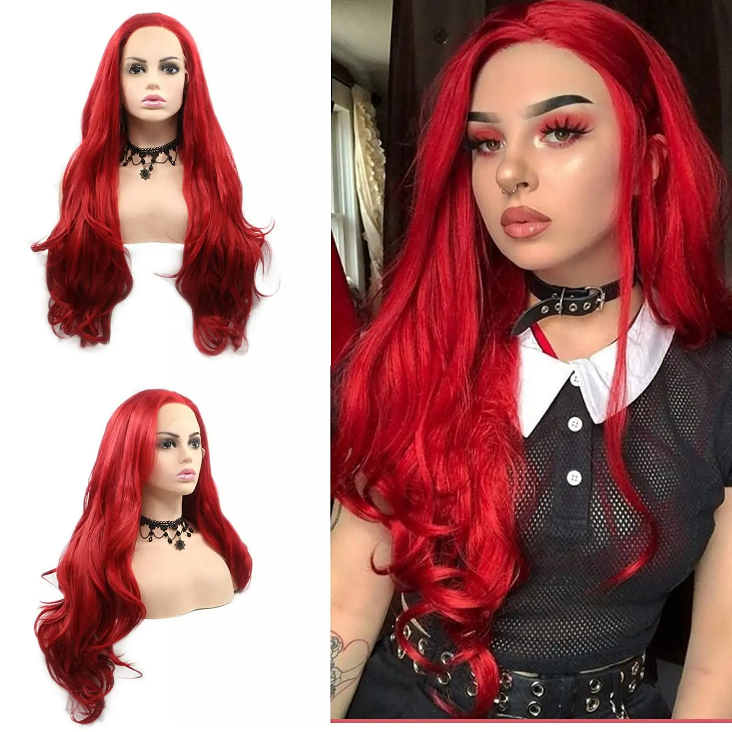 

Red Lace Front Wigs Long Wave Natural Hair Heat Resistant Fiber Hair Synthetic Lace Wigs for Fashion Women