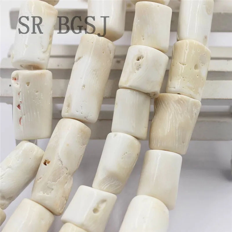 

Free Shipping 100% Real Freeform Column White Coral Natural Coral Jewelry Making Large Beads Strand 15"