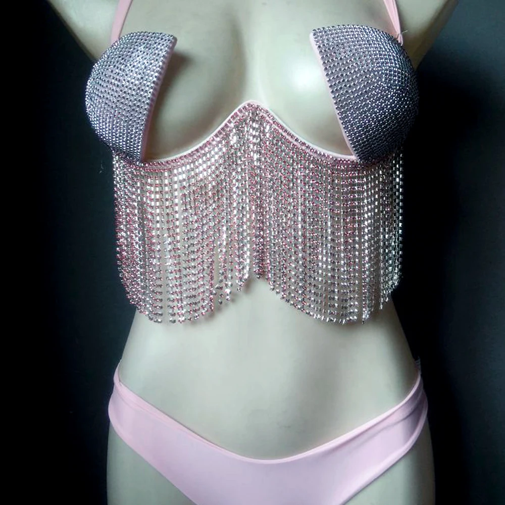 

4 Color Luxury Bikini Set Women Bling Diamante Carnival Bra Crop Top Crystal Panties Rave Festival Burning Man Outfit Club Wear
