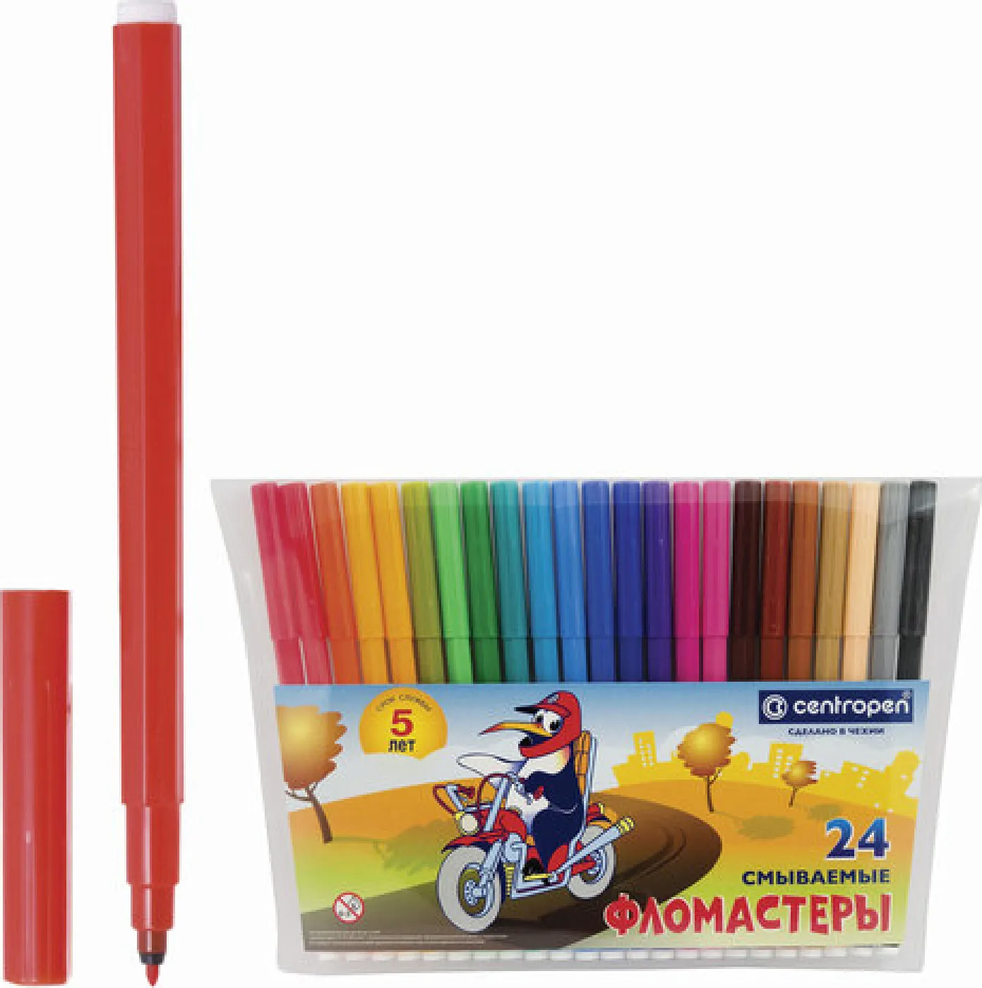 Фломастеры 24 ЦВЕТА CENTROPEN "Пингвины" смываемые вентилируемый колпачок 7790/24ET 7