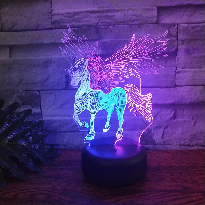 Cute unicorn Touch Sensor 3D Nightlight Rainbow Horse Desk Table Lamp Xmas Gift for Kids Friends Bedroom Decor Sleep Lighting | Лампы и