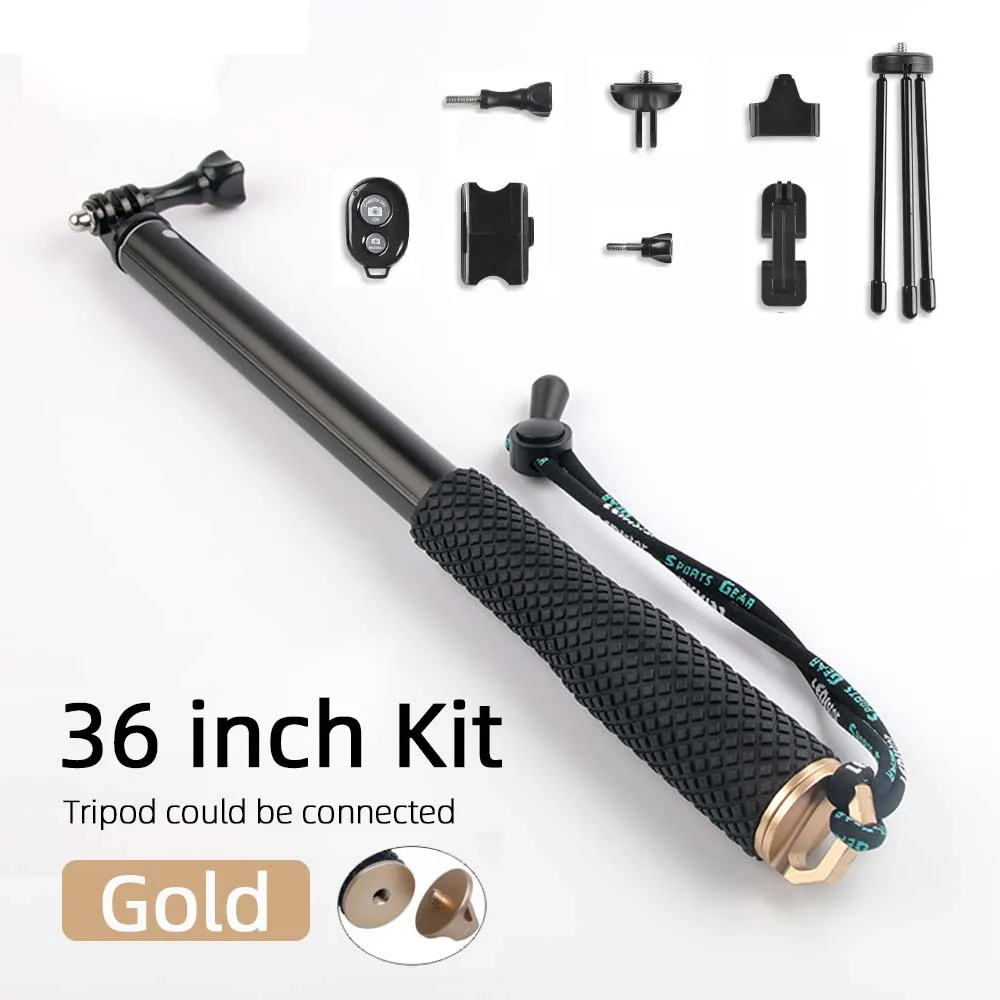 36inch-kit Gold Портативная селфи-палка для GoPro Hero 7 6 5 4 Экшн-камера раздвижной монопод для Xiaomi Yi 4K Sjcam Sj4000 Eken H9 аксессуары для камеры - Цвет: 36inch-kit Gold