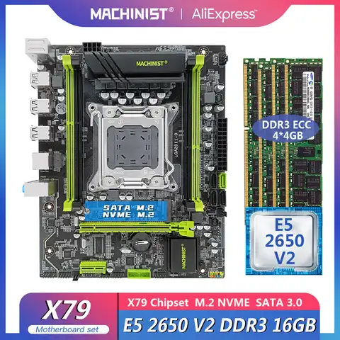 Machinist X79 комплект материнской платы с Xeon E5 2650 V2 CPU 4*4G = 16 ГБ DDR3 Reg Ecc Ram Memory Combo Kit Nvme M.2 X79 282H