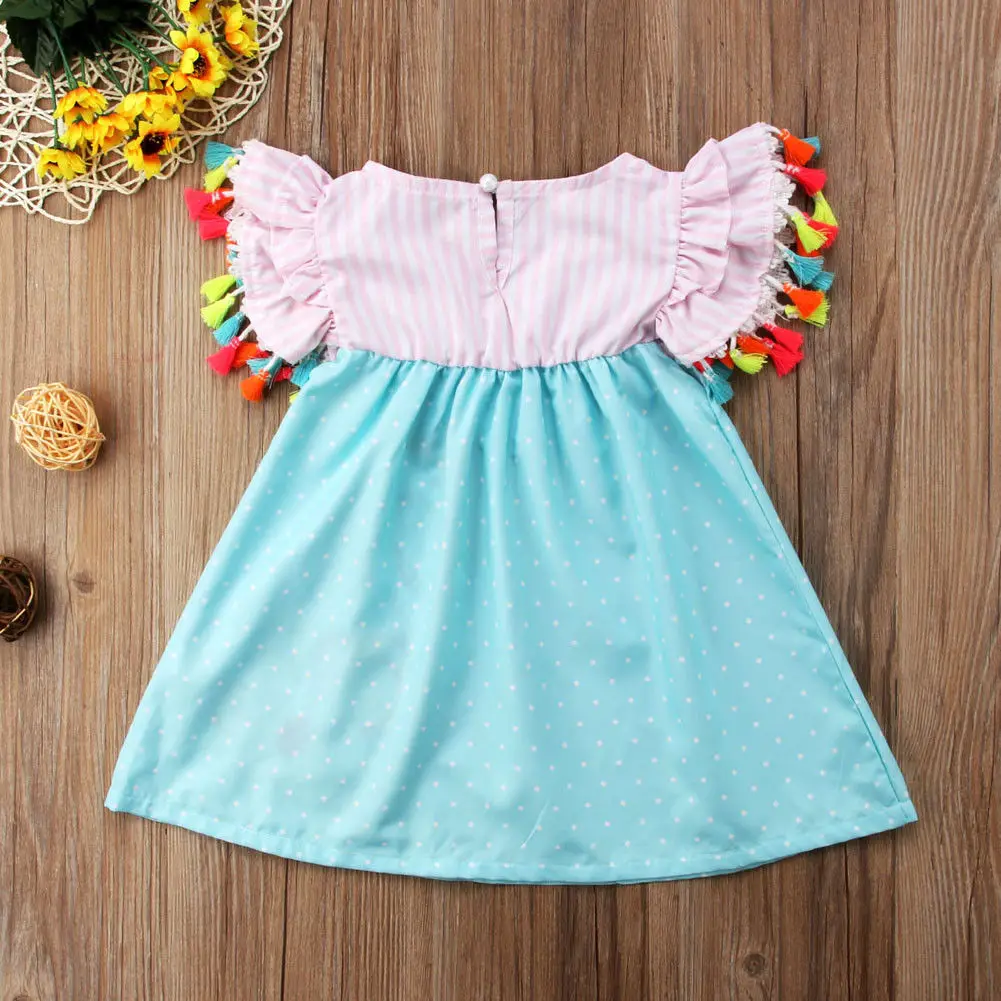 1-6 Years Summer Baby Girl Flamingo Print Striped Girls Dress Kids Animals Casual Toddler Sundres Clothes | Детская одежда и обувь