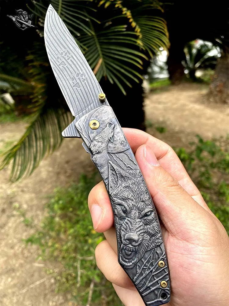 Одиночный волк карманный нож скульптура животного ручка Jackknife острые лезвия