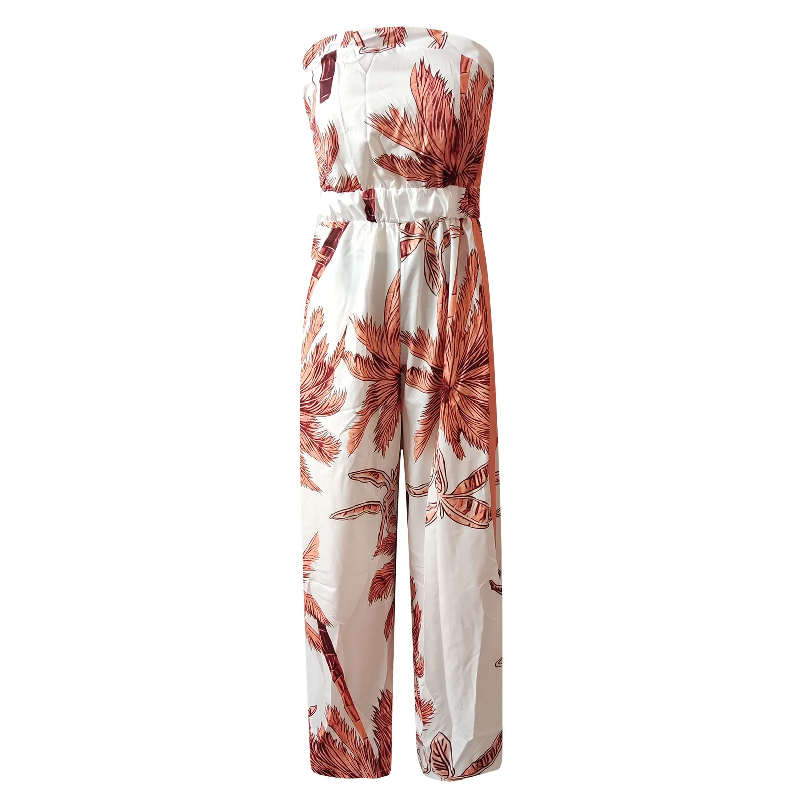 

Women's Fashion Casual Printing Long Playsuit Loose Lady Tube Top Jumpsuit Casual Print Wide Leg Bib Pants Ladies Loose Rompers