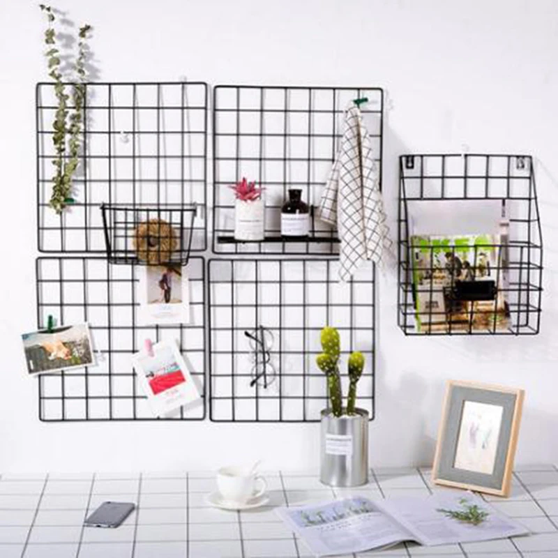 

1pcs Multi-Function Iron Organizer Holder Metal Grid Decor Photo Frame Wall Art Display Mesh Storage Shelf Rack