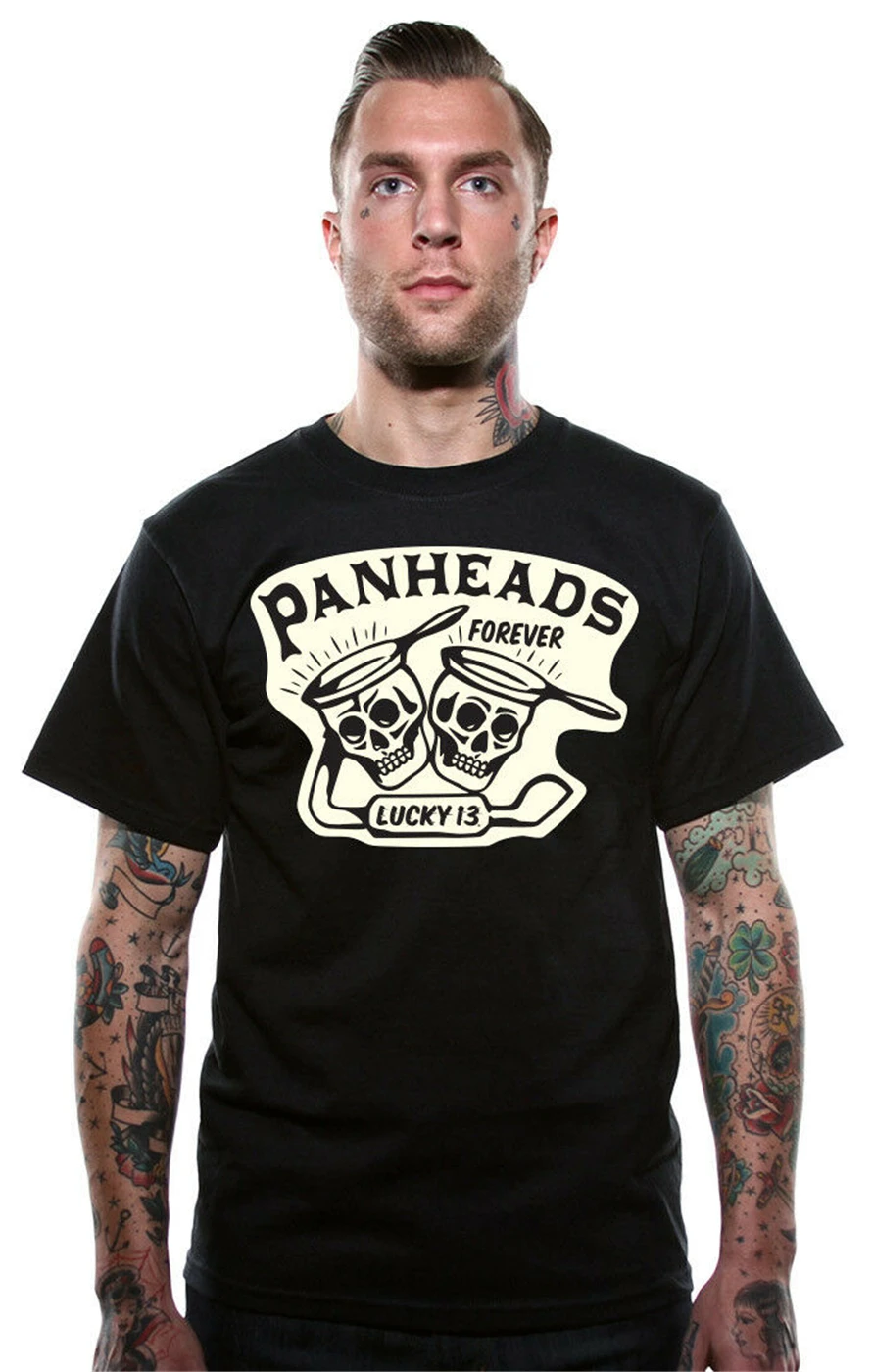 Lucky 13 рубашка Panhead Forever Skull Hot Rod Мотоцикл Чоппер Байкер черная уличная забавная