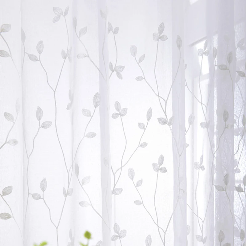 White Embroidered Voile Curtains For Bedroom Window Curtain Living Room Leaves Sheer Blinds Drapes ZH010Z | Дом и сад