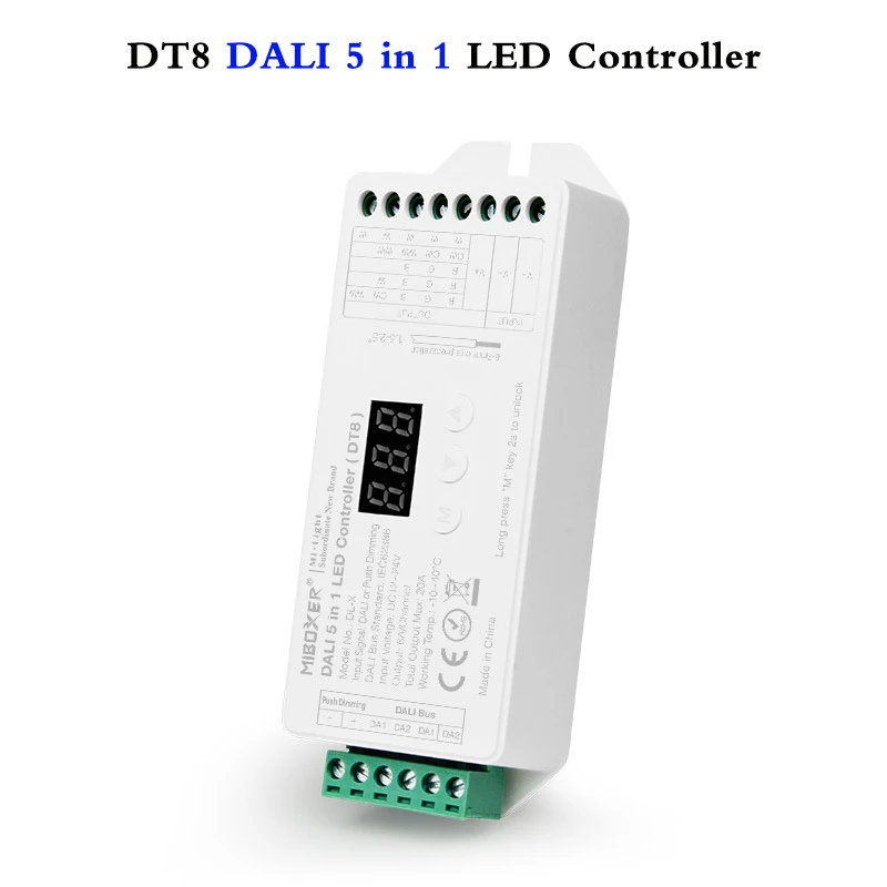 DL-X DALI 5 IN 1 LED Strip Controller 12~24V dimmer support DT8 RGB/RGBW/RGB+CCT output mode Compatible with DALI Panel/DL-POW1