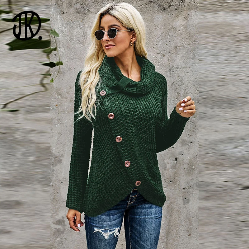 

Женские зимние свитера 2021, лидер продаж, женская одежда, асимметричные женские джемперы с длинным рукавом, модные пуловеры с воротником-хом...