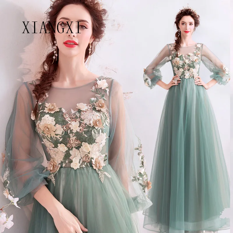 

2020 вечерние платья в мусульманском стиле, длинное Тюлевое ТРАПЕЦИЕВИДНОЕ ПЛАТЬЕ с круглым вырезом и длинными рукавами в пол, вечернее плать...