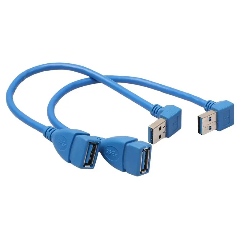 Удлинитель USB 3,0 для мужчин и женщин, угол вверх и вниз-синий(упаковка из 2), 20 см