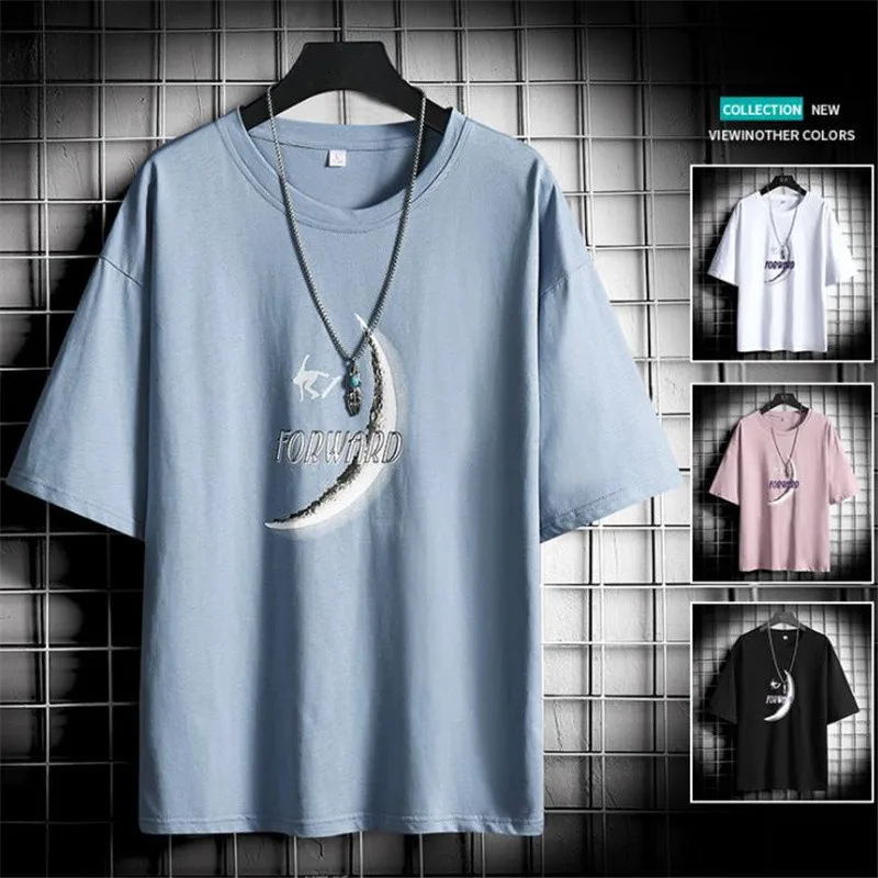 

T-shirt male 2021 new men's cotton short-sleeved t-shirt summer casual loose round neck printing male t-shirt