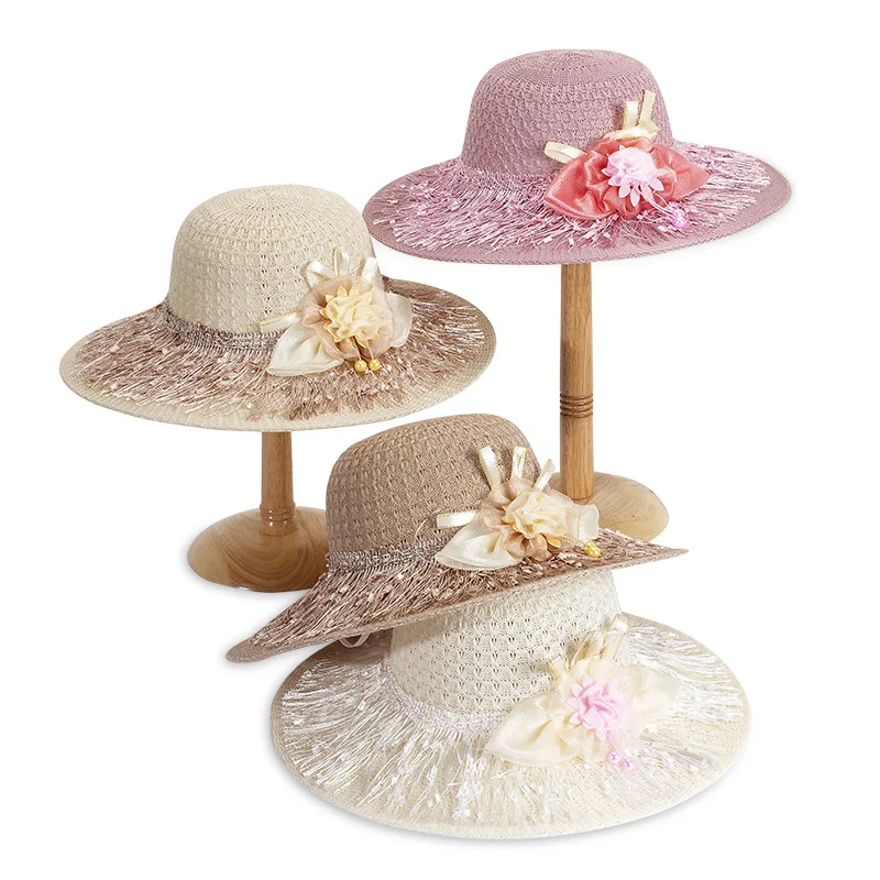 

Women Summer Travel Wide Brim Sunscreen Foldable Straw Sun Hat Imitation Raffia Tassel Flower Breathable Refreshing Cap R59